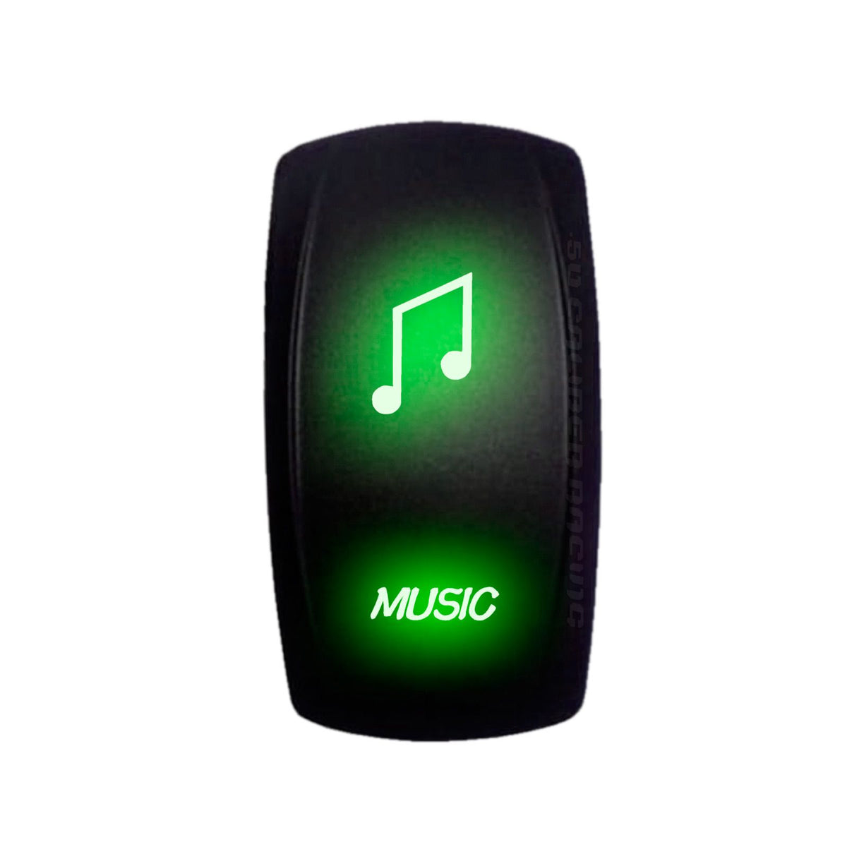 Green | "Music" On/Off Rocker Switch Laser Etched Design Waterproof with Red LED Illumination