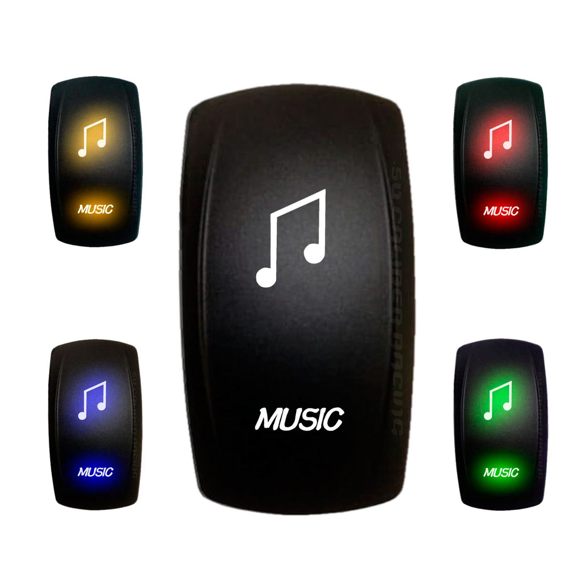Music - 12V On/Off Rocker Switch Marine Grade | "Music"  On/Off Rocker Switch with Red
