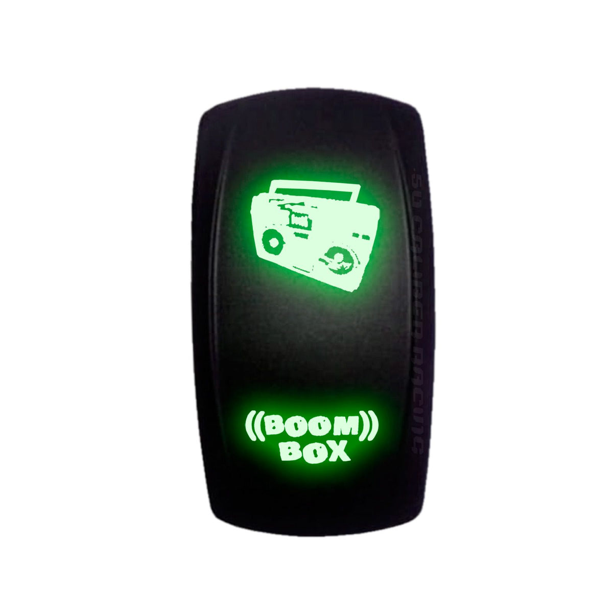 Green | "Boom Box"  On/Off Rocker Switch Laser Etched Design Waterproof with Orange LED Illumination