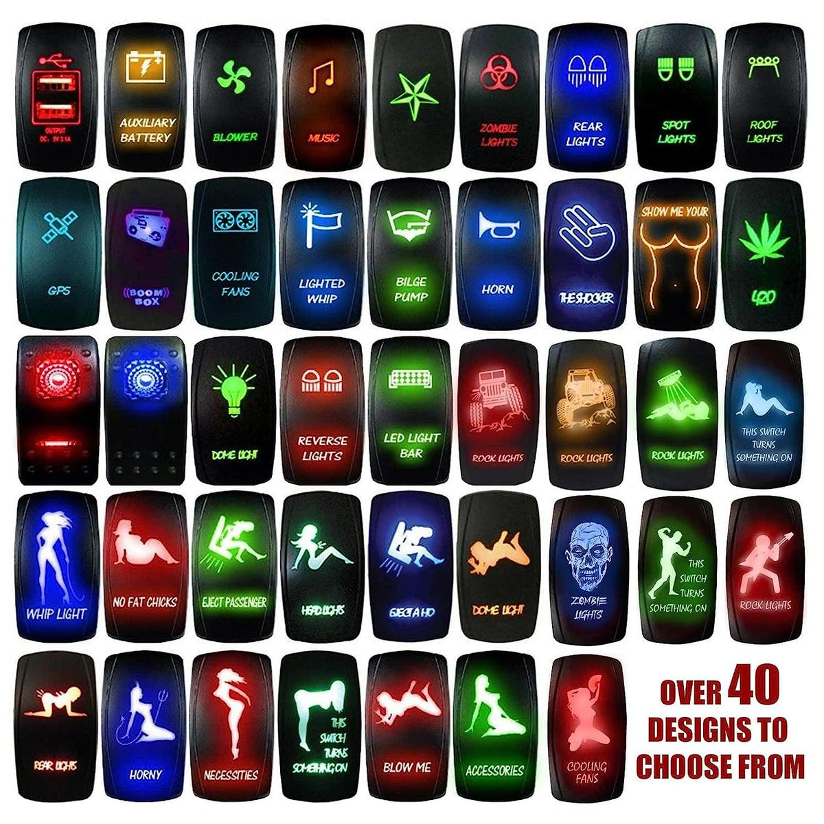 Rock Lights Jeep  - 12V On/Off Rocker Switch Marine Grade | 50 Caliber Racing Custom Rocker Switches - Over 40 other awesome designs available!