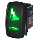 Green | Waterproof on/off rocker switch “Accessories” sexy silhouette design with green LED illumination – carling style 12v utv atv mar