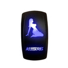 Blue | Waterproof on/off rocker switch “Accessories” sexy silhouette with blue LED backlighting – carling style 12v switch for utv dash