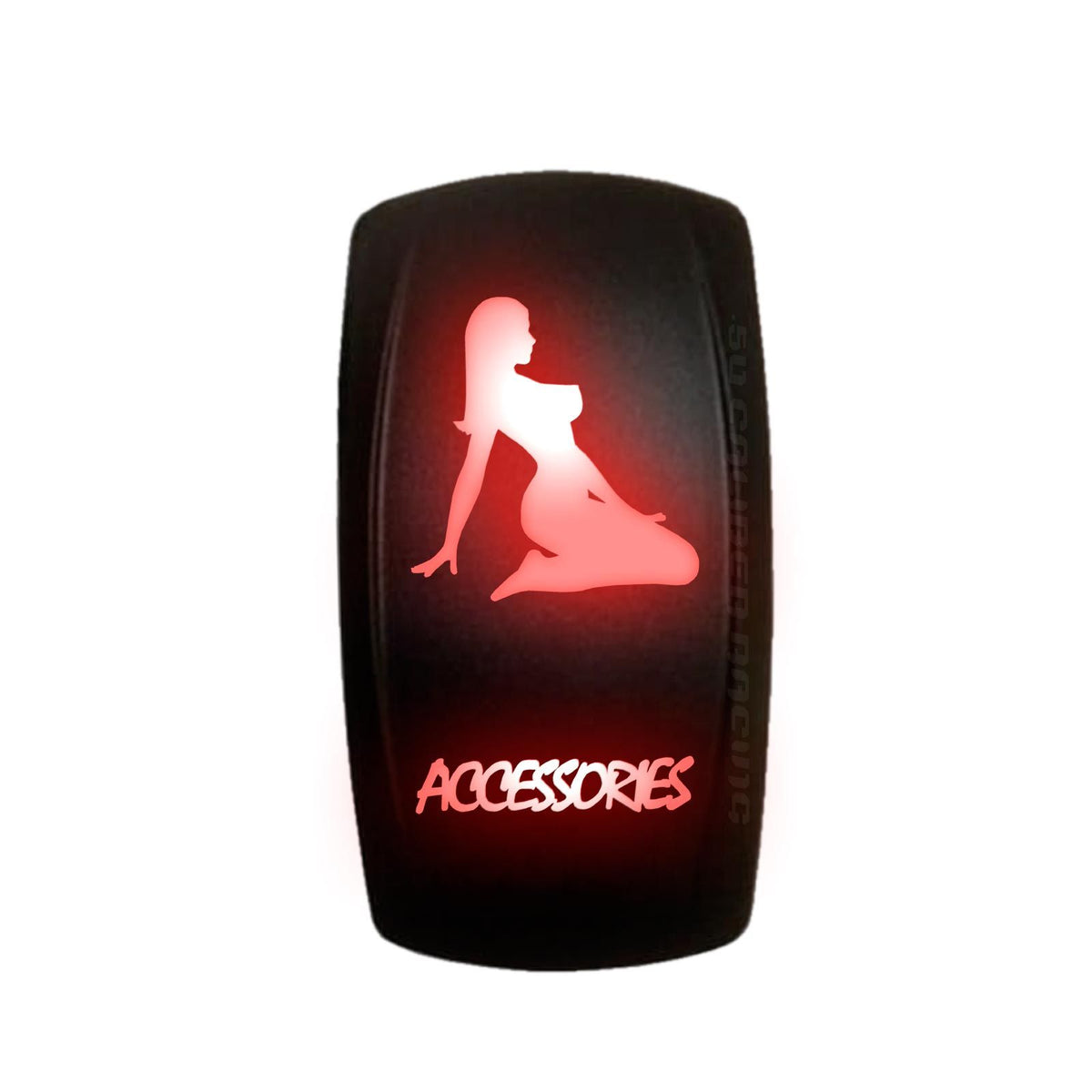 Red | “Accessories” sexy silhouette rocker switch with red LED illumination – waterproof carling style switch for utv, atv, and marine