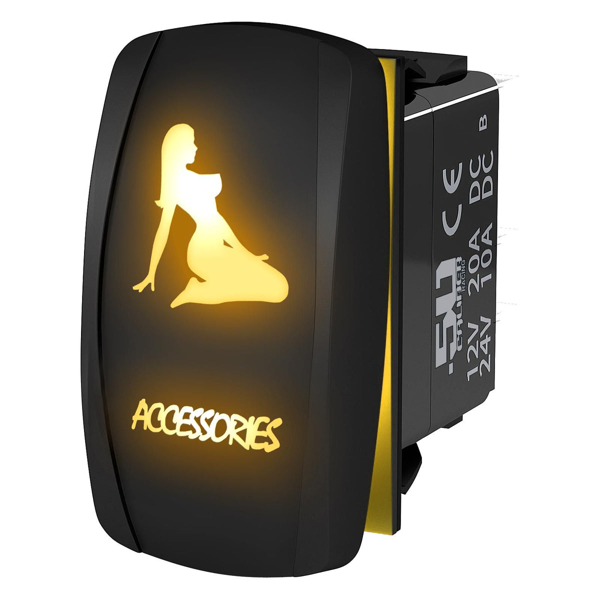 Orange | Waterproof on/off rocker switch “Accessories” sexy silhouette design with orange LED illumination – carling style 12v utv atv ma