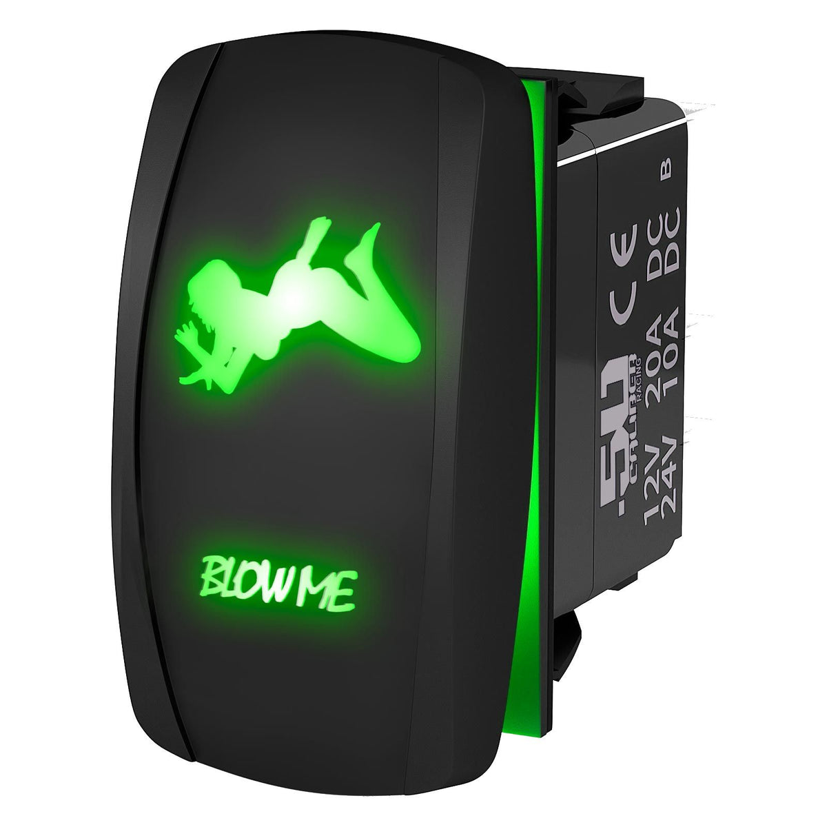Green | Waterproof on/off rocker switch “Blow Me” sexy silhouette design with green LED illumination – carling style 12v utv atv marine