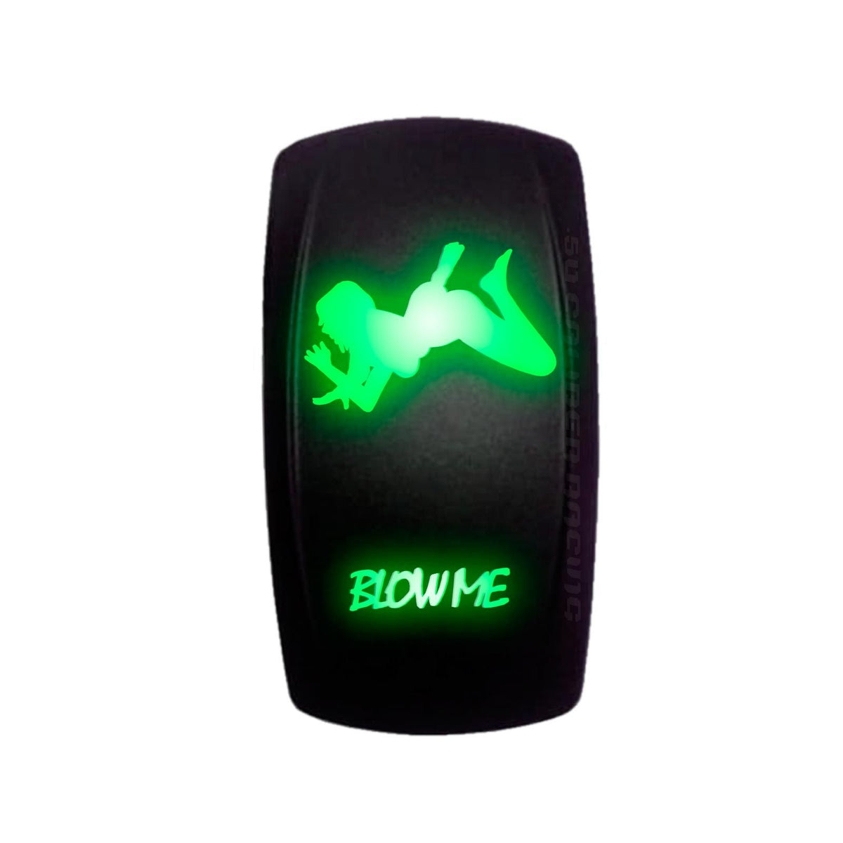 Green | Carling style rocker switch “Blow Me” sexy silhouette with green LED – waterproof 12v accessory switch for utv dash panels and s