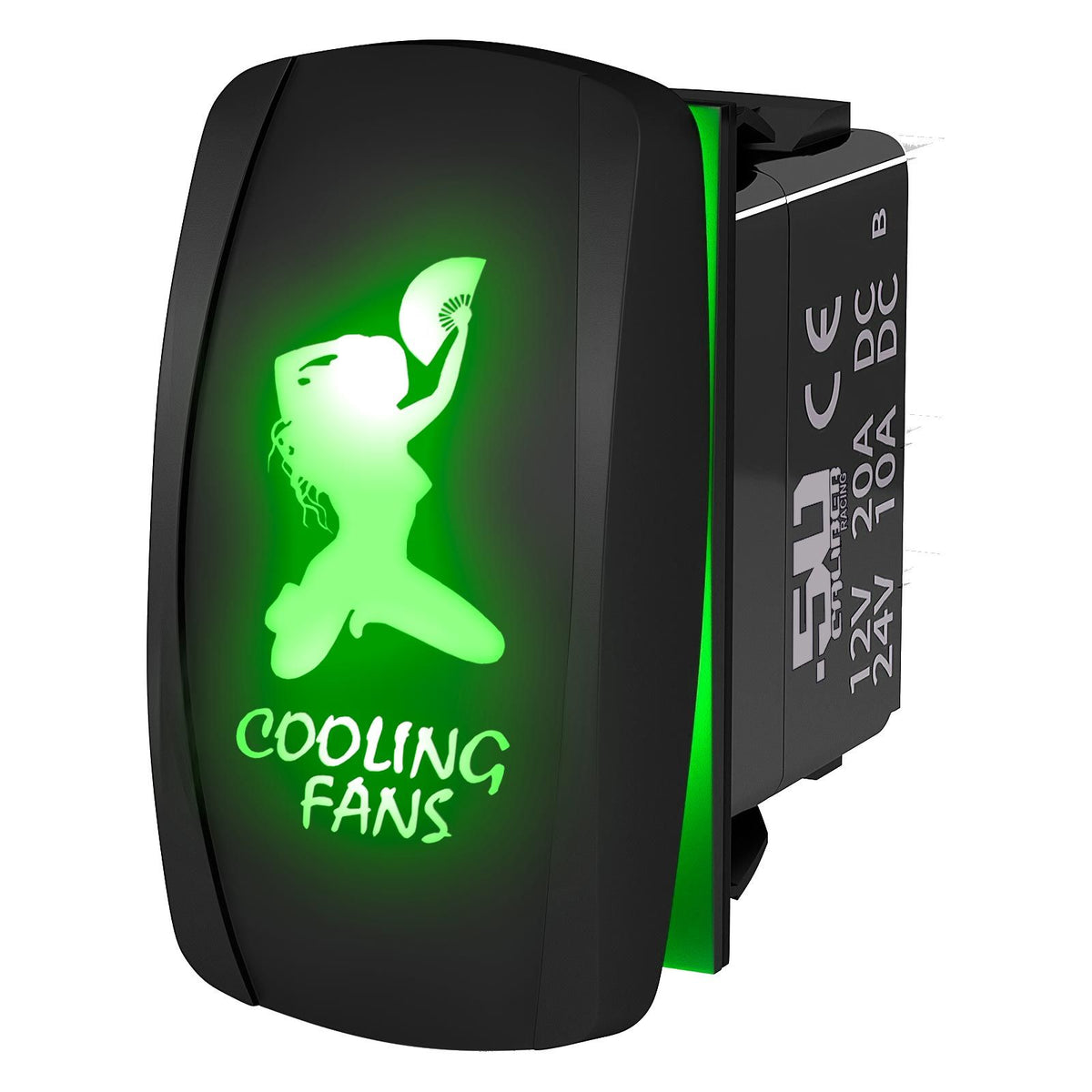 Green | 	Waterproof On/Off Rocker Switch Sexy Design "Cooling Fans" with Green LED Illumination