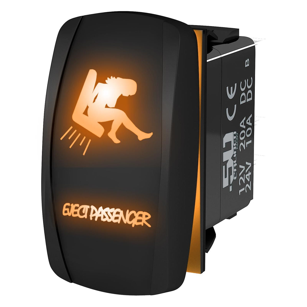 Orange | Waterproof on/off rocker switch “Eject Passenger” with orange LED illumination – carling style 12v utv atv marine switch
