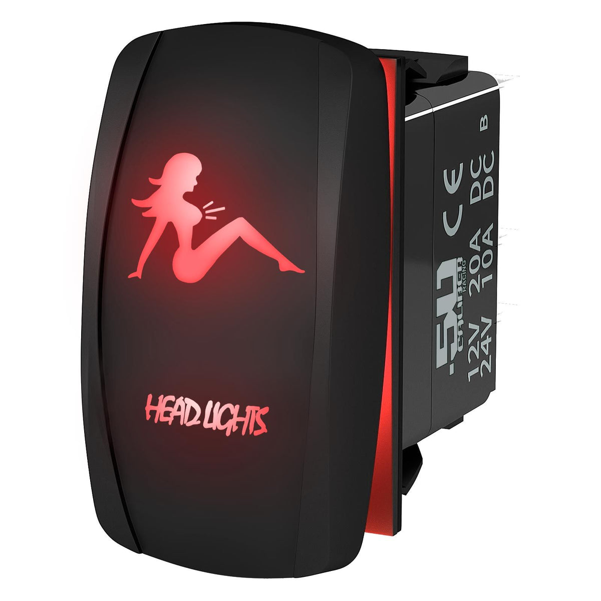 Red | Waterproof on/off rocker switch “Head Lights” with red LED illumination – carling style 12v utv atv marine switch