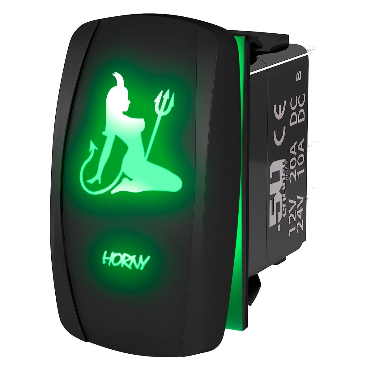 Green | Waterproof momentary/off rocker switch “Horny” with green LED illumination – carling style 12v utv atv marine switch
