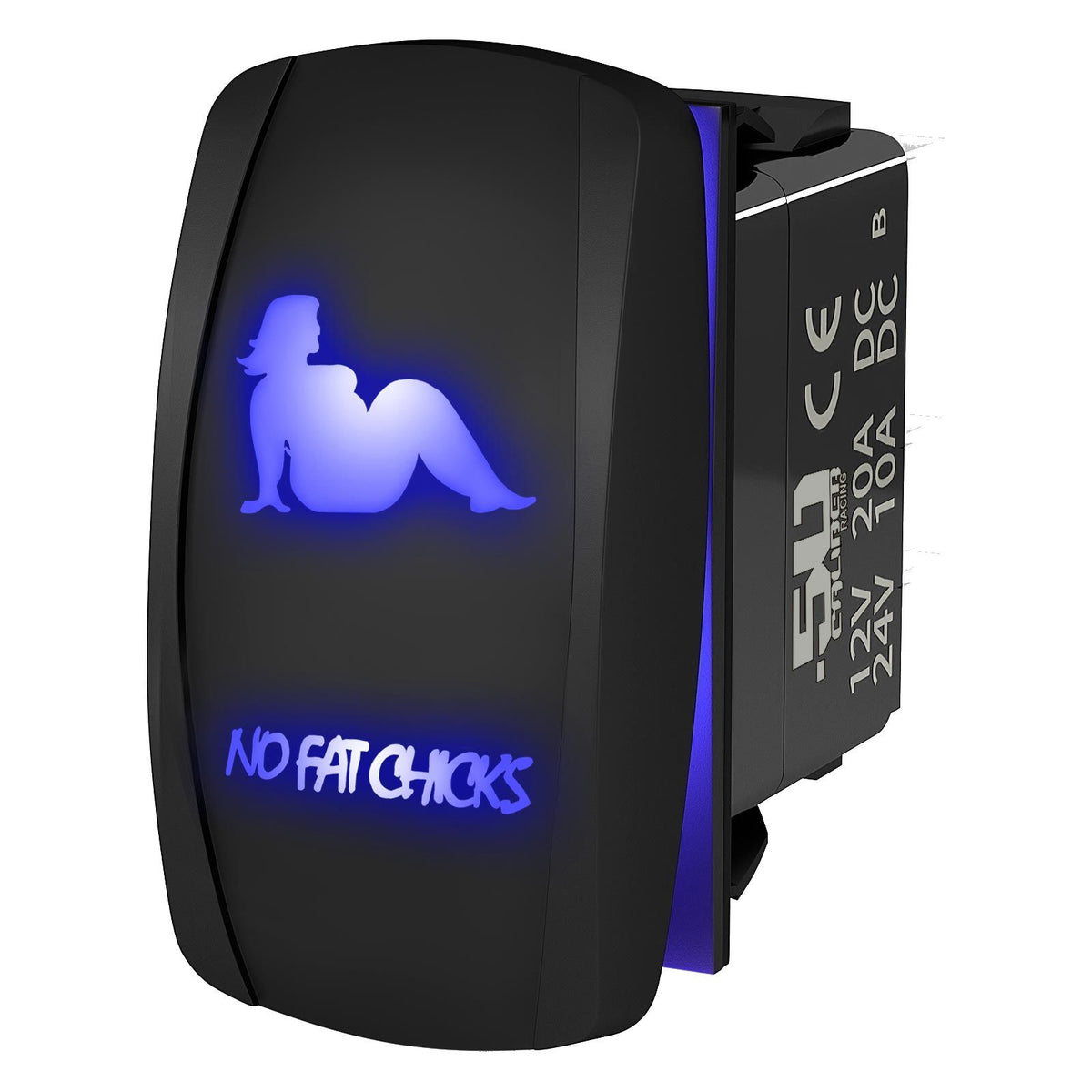Blue | Waterproof On/Off Rocker Switch Sexy Design "No Fat Chicks" with Blue LED Illumination	