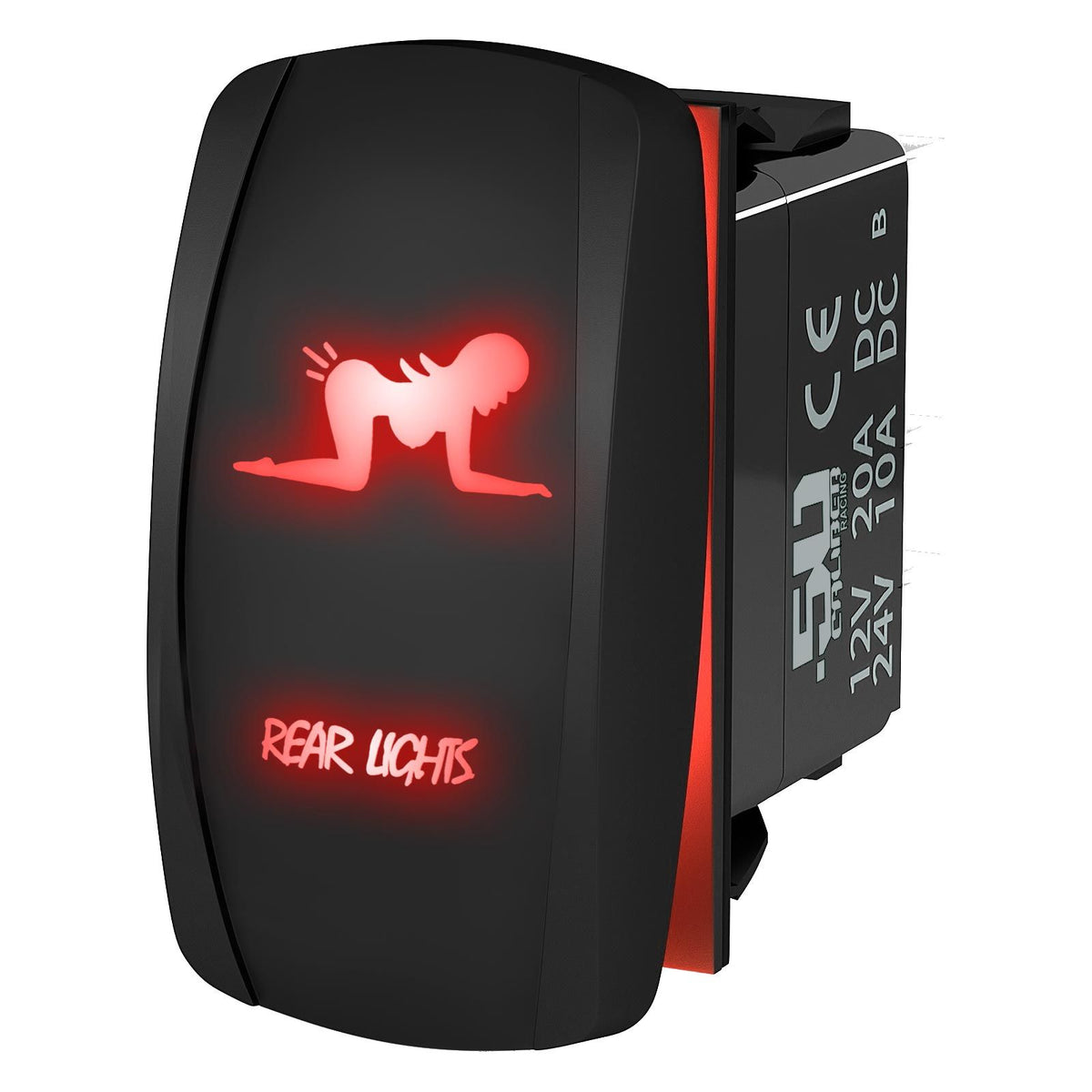 Red | Waterproof on/off rocker switch “Rear Lights” with red LED illumination – carling style 12v utv atv marine switch