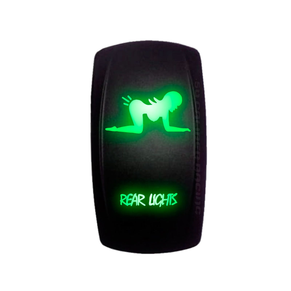 Green | Carling style rocker switch “Rear Lights” with green LED – waterproof 12v accessory switch for utv dash panels and switch pods