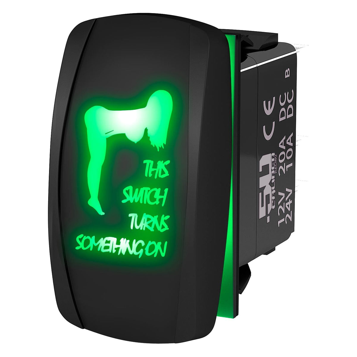 Green | Waterproof on/off rocker switch “This Switch Turns Something On” sexy silhouette design with green LED illumination – carling st