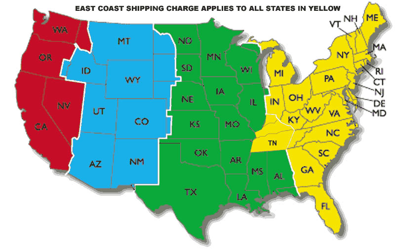 Shipping map lower 48 USA